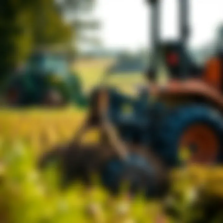 Brush hog attachment mowing overgrown field