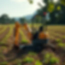 Mini excavator on a farm clearing land