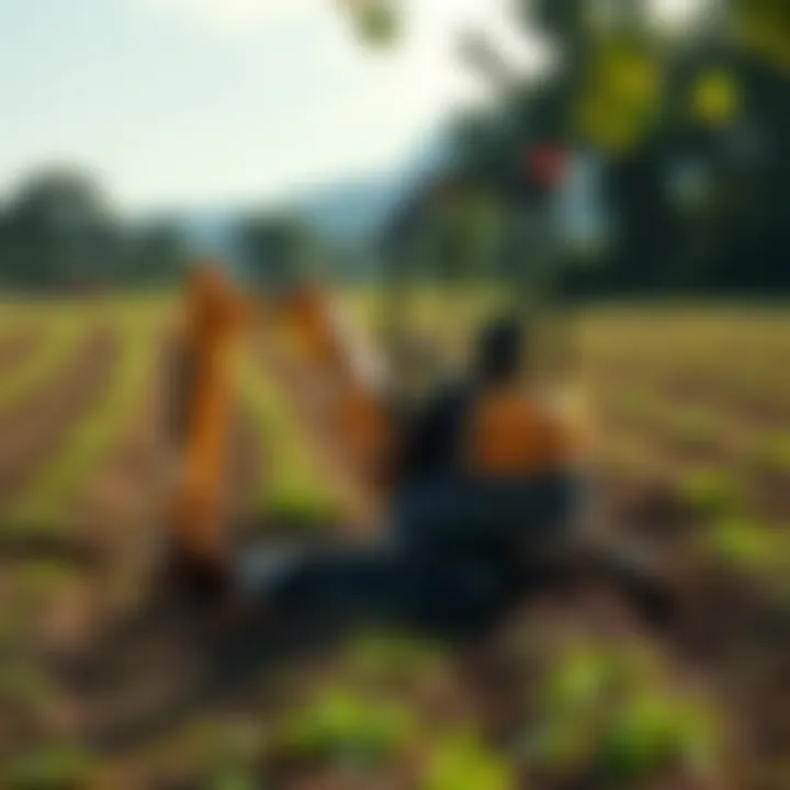 Mini excavator on a farm clearing land