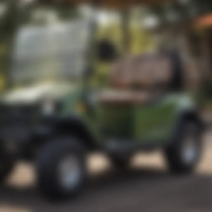 A close-up of the features of a used golf cart