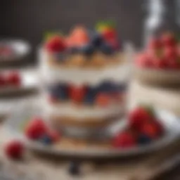 A colorful bowl of oats layered with fresh strawberries and blueberries