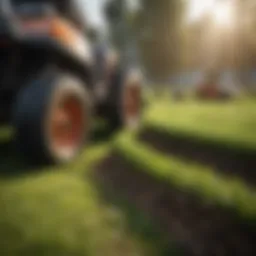 Close-up of a mower cutting lush sod