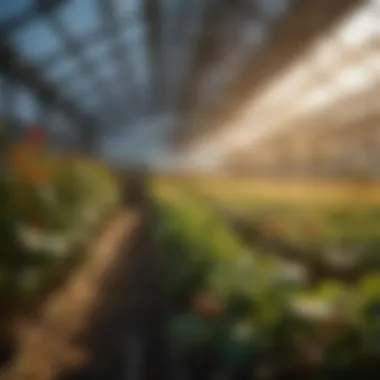 Innovative Lighting Solutions in Agriculture High-tech ultra sun grow light illuminating a greenhouse