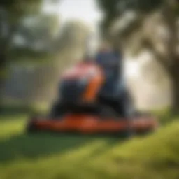 Illustration of a walk behind mower equipped with a bagger attachment for efficient grass collection
