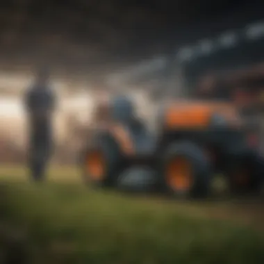 A technician performing maintenance on a Walker mower