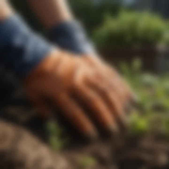 Close-up view of durable materials used in garden gloves.