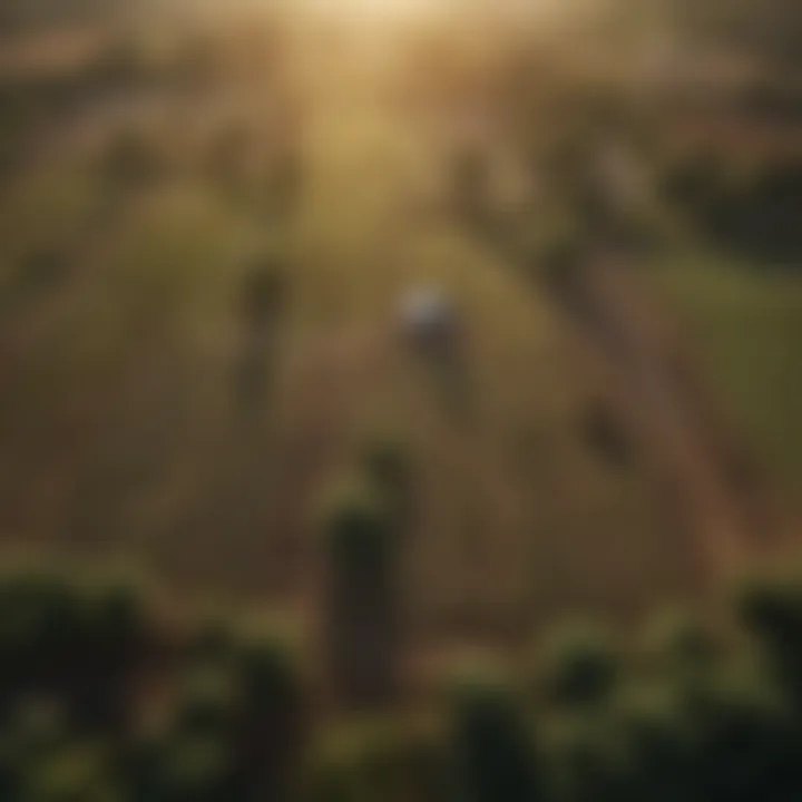 Aerial view of agricultural land with zoning indicators