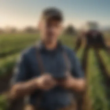 Enhancing Precision Farming with Mobile Technology Farmer utilizing a mobile app for precision agriculture practices