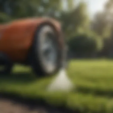 Gardener applying fertilizer to centipede grass