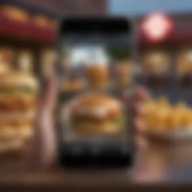 A smartphone showing a fast food app with nearby restaurant options