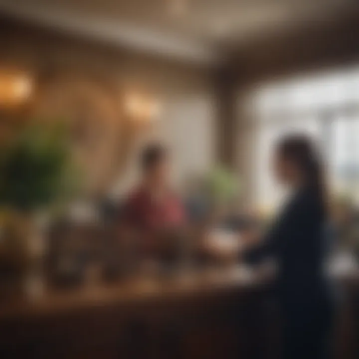 Professional at a front desk assisting a customer
