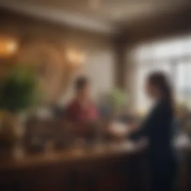 Assisting at the Front Desk Professional at a front desk assisting a customer