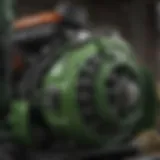 Close-up of the Green Machine snowblower's engine showcasing its robust design.