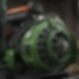 Close-up of the Green Machine snowblower's engine showcasing its robust design.