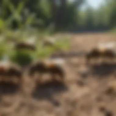 Ground-Dwelling Bees in Their Environment A close-up of ground-dwelling bees in their natural habitat