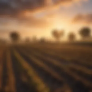 Sunset over a thriving farm landscape