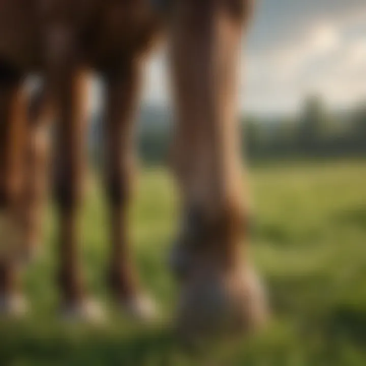 A healthy horse standing on a grassy field showcasing sound hooves