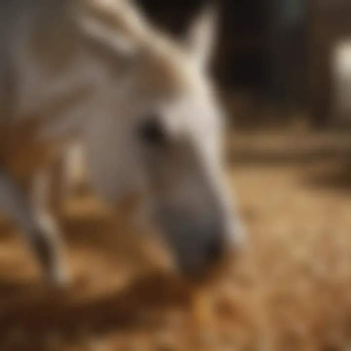 Horse enjoying granulated garlic as part of its diet