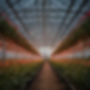 Innovative HPS LED Technology in Greenhouse Cultivation High-Pressure Sodium LED technology illuminating a modern greenhouse