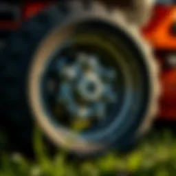 Detailed view of Husqvarna riding mower wheel assembly
