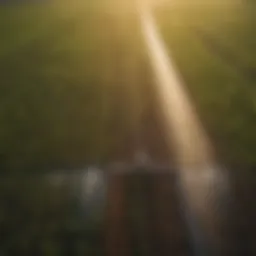 Aerial view of a modern irrigation system in a lush agricultural field