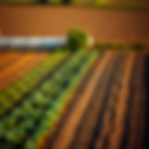 Sustainable Farming with Crop Rotation Aerial view of a sustainable farm utilizing crop rotation