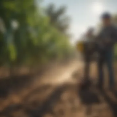 Digital Oversight: Farmers and Technology United A farmer monitoring spray bot operations through a digital interface.