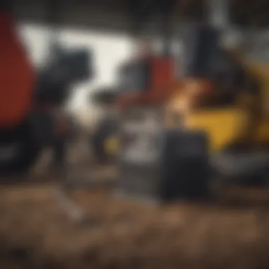 Welding equipment set against a backdrop of agricultural machinery