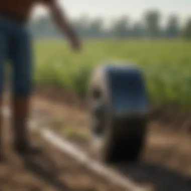 Demonstration of irrigation tape installation in a farm field