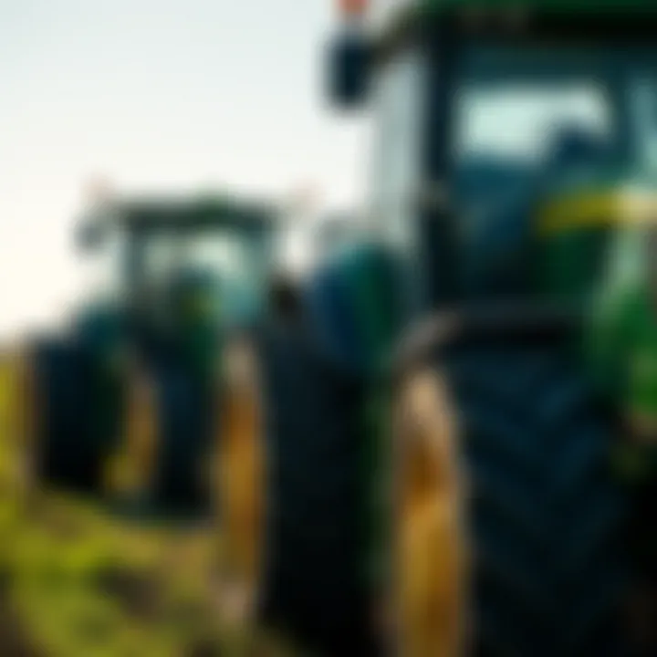 Tractors in Action: John Deere's Machinery Enhancing Agriculture John Deere tractors operating in a lush Rosemount field