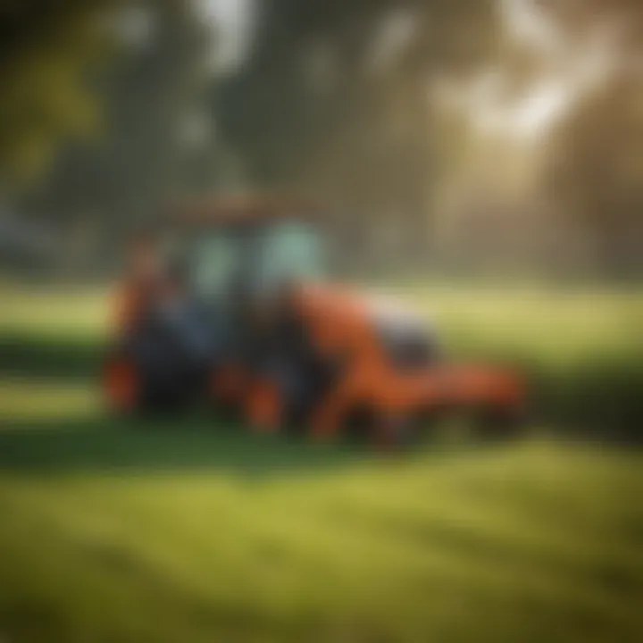 Kubota machinery equipped with a bagging system on a lush lawn