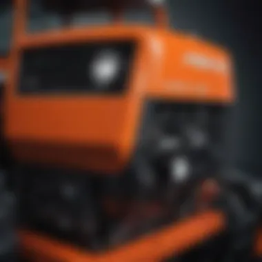 Close-up of the engine specifications and features of the Kubota zero turn AC cab