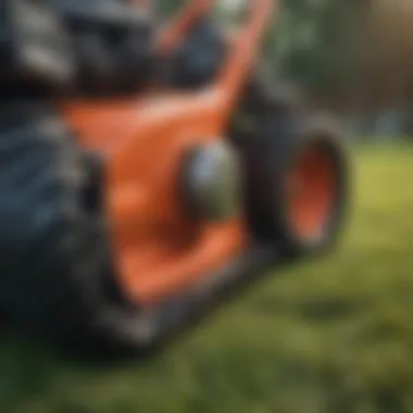 Advanced Cutting Technology Close-up of a lawn mower's cutting blade demonstrating advanced technology