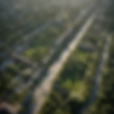 An aerial view of Forest City highlighting urban green spaces