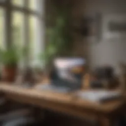 Comfortable home office setup with laptop and notepad