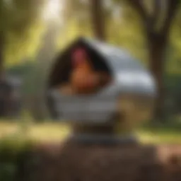 A sleek metal chicken nesting box showcasing its modern design