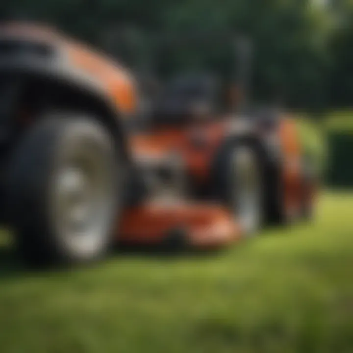 Maintenance tools beside a riding lawn mower