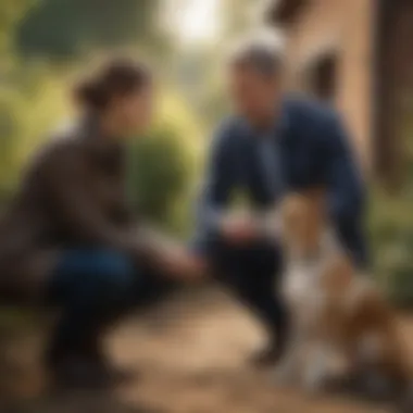 A concerned dog owner discussing vaccination with a veterinarian