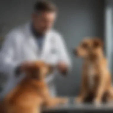 A veterinarian administering a vaccine to a dog in a clinical setting