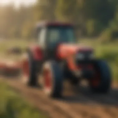 Farmers discussing tractor options in a field