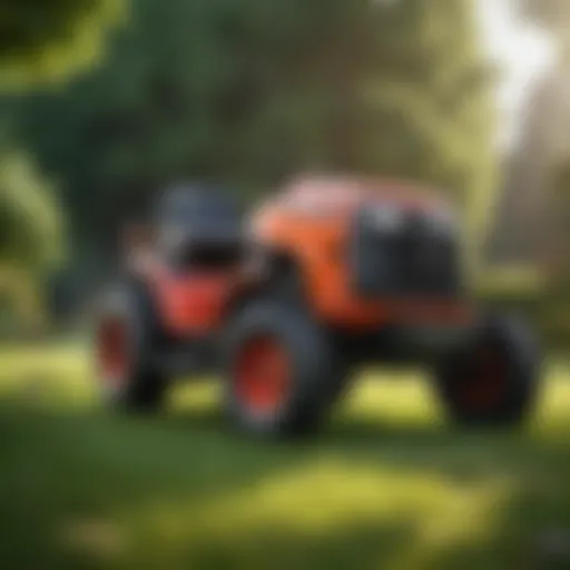 A detailed view of a high-quality lawn tractor showcasing its specifications.