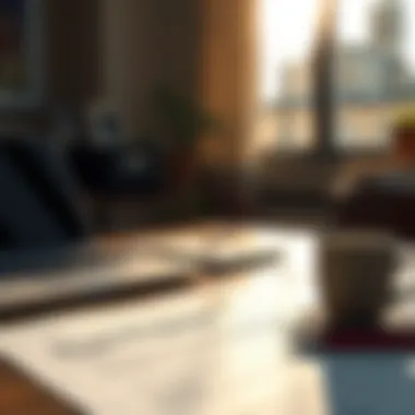 A successful grant proposal document laid out on a desk with a laptop and coffee mug