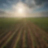 A vast field of crops under a blue sky