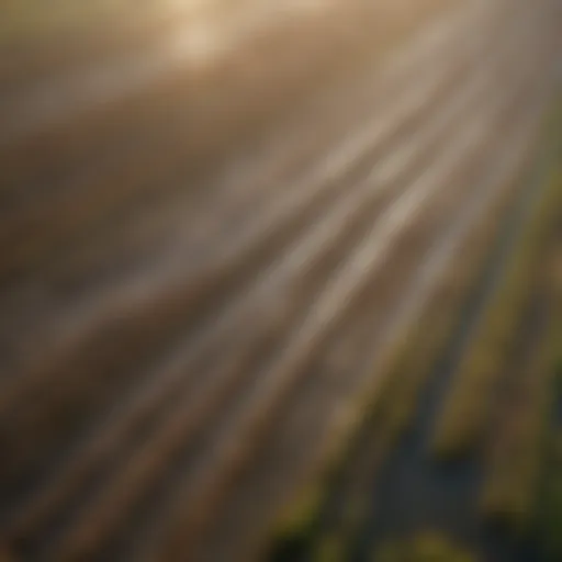 Aerial view of farmland with visible runoff patterns