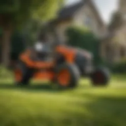 A state-of-the-art lawn mower in action on a lush green lawn