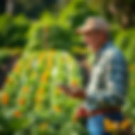 Guidance in Sustainable Farming An organic farming consultant advising a farmer on sustainable practices