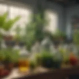 Diverse range of plant pesticides displayed in a laboratory setting