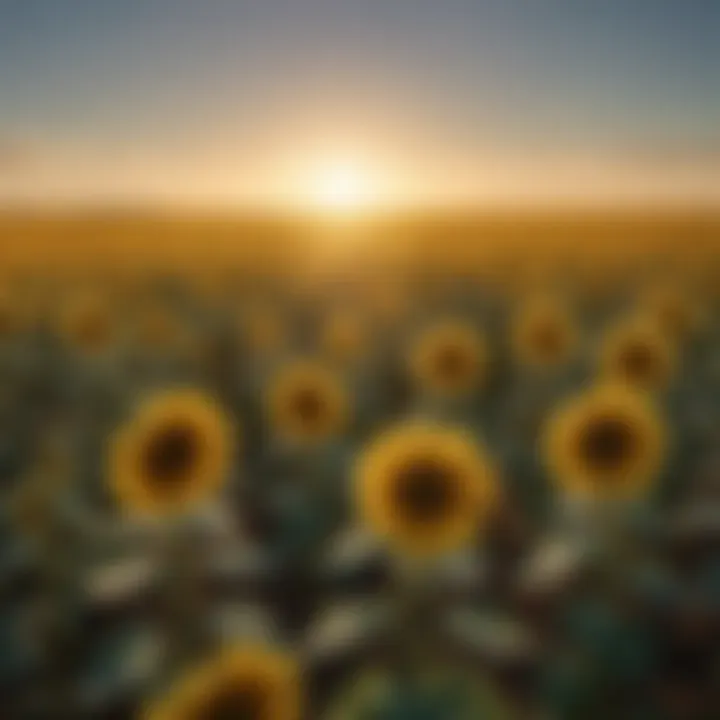 Field of genetically modified sunflowers under a clear sky