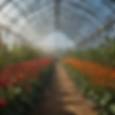 Thriving Crops in Greenhouse A vibrant greenhouse showcasing healthy crops benefiting from effective pollination