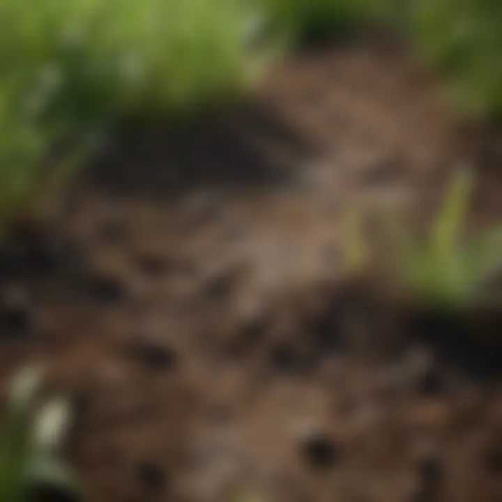 Close-up of healthy soil with vibrant green grass sprouting